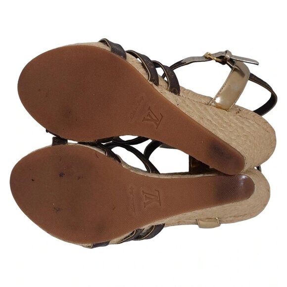 LOUIS VUITTON - Dark Brown Gold Beige Women's Sandals Leather 172-081625 - Picture 4 of 6